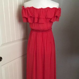 Women's Elastic Neck  Full Length Lined Maxi Dress by Dress Day NWT Coral Small